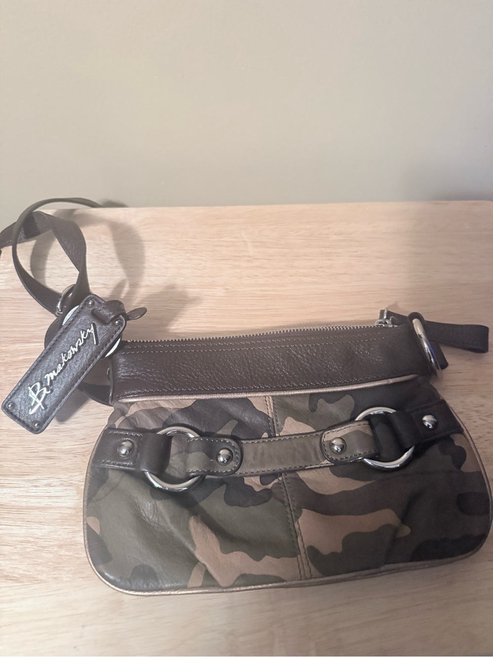 b. makowsky Camouflage Bag in Olive and Brown